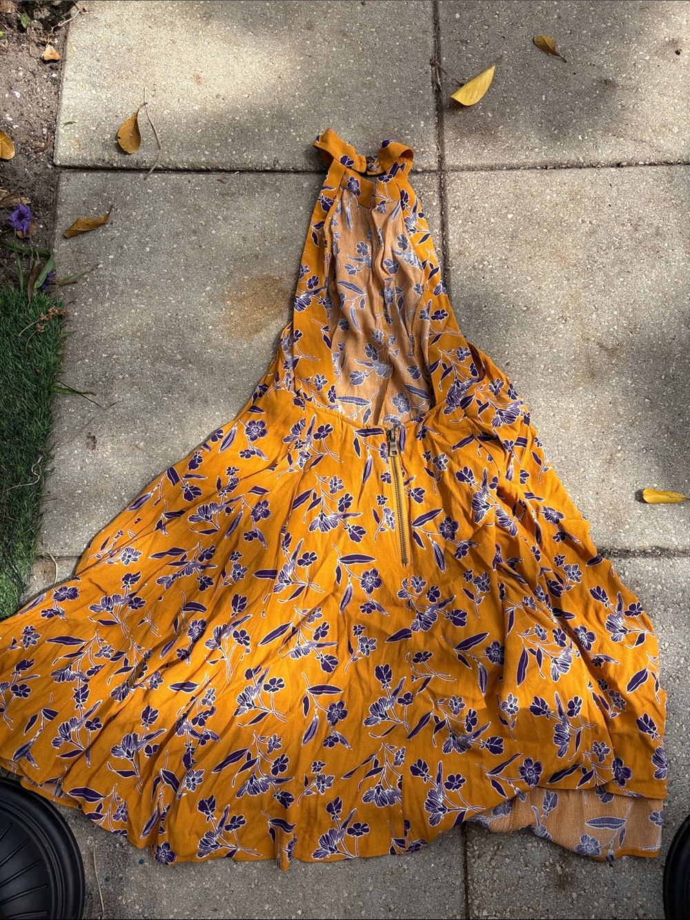 Kimchi Blue Mustard and Purple Floral Halter Dress - Picture 4 of 4